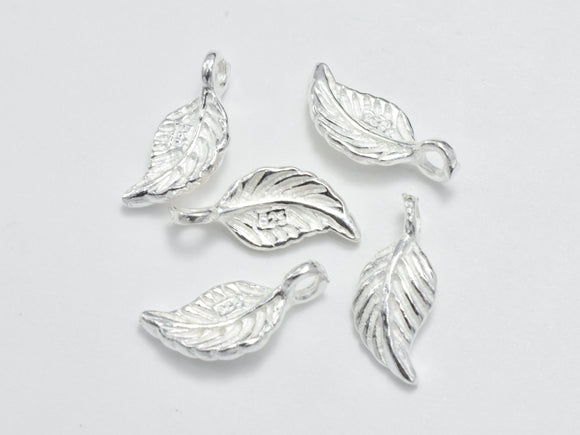 4pcs 925 Sterling Silver Charms, Leaf Charms, 12x5mm-Metal Findings & Charms-BeadBeyond