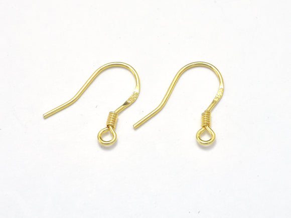 10pcs 24K Gold Vermeil Earring Hook, Fishhook, 925 Sterling Silver Earring Hook, 15x10mm-Metal Findings & Charms-BeadBeyond