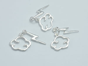 2sets 925 Sterling Silver Charms, Cloud Charms, Lighting Charms, Cloud 14x12mm, Lighting 18x4mm-BeadBeyond