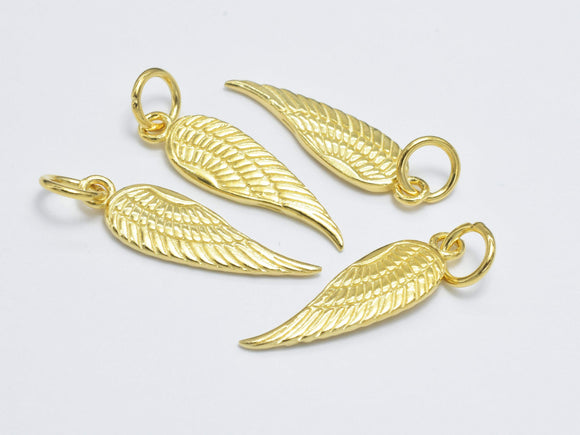 2pcs 24K Gold Vermeil Angel Wing Charm, 925 Sterling Silver Charm, Angel Wing Pendant, 6.5x21mm-Metal Findings & Charms-BeadBeyond