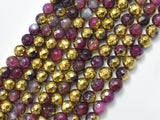 Mystic Coated Banded Agate - Fuchsia & Gold, 8mm, Faceted-BeadBeyond