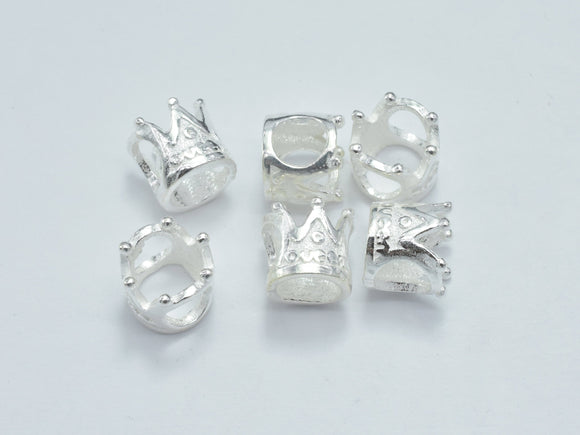 4pcs 925 Sterling Silver Crown Beads, 6.3mm, Big Hole Crown Beads-Metal Findings & Charms-BeadBeyond