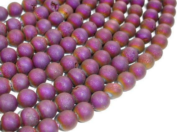 Druzy Agate Beads, Purple Geode Beads, 8mm (8.5 mm) Round Beads-Agate: Round & Faceted-BeadBeyond