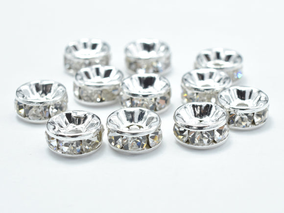 Rhinestone, 8mm, Finding Spacer Round,Clear,Silver plated Brass, 30pcs-Metal Findings & Charms-BeadBeyond