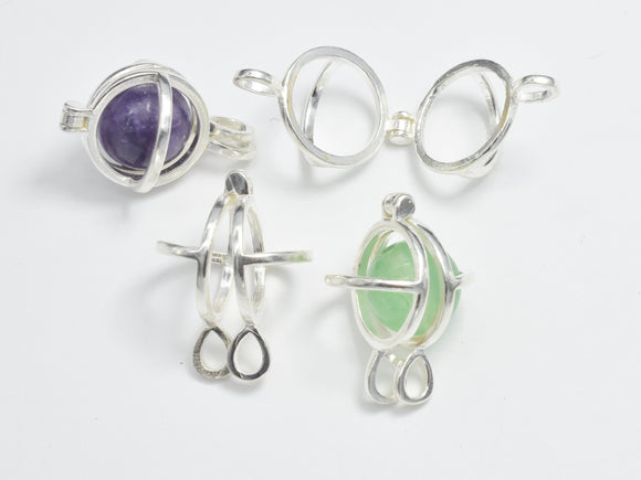 1pc 925 Sterling Silver Round Cage Pendant, 12mm, with Incorporated Bail-BeadBeyond