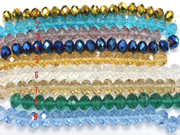 Crystal Glass Beads, 9x12mm Faceted Rondelle Beads, 6 Inch-Pearls & Glass-BeadBeyond
