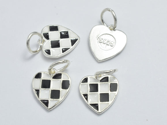 2pcs 925 Sterling Silver Charm - Enamel Heart Charm, Heart Pendant, 9x10mm-BeadBeyond