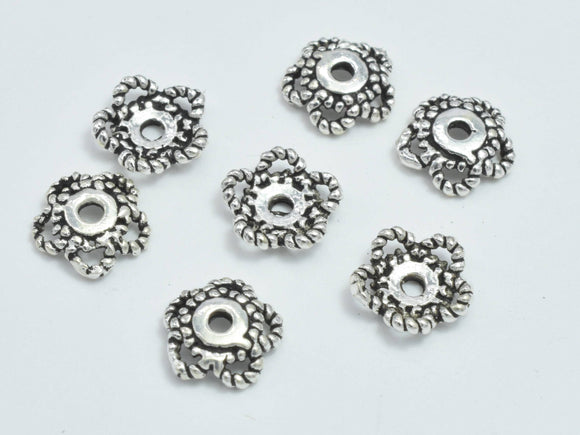 10pcs 925 Sterling Silver Bead Caps-Antique Silver, 6.5x1.8mm Flower Bead Caps-Metal Findings & Charms-BeadBeyond