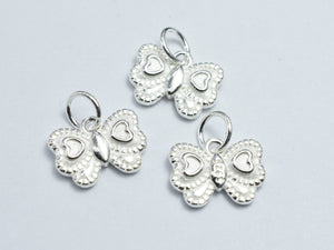 1pc 925 Sterling Silver Butterfly Charm, Double Hearts Butterfly Charm, 12x9.5mm-BeadBeyond