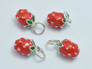 1pc 925 Sterling Silver Charm-Enamel Strawberry Charm-BeadBeyond