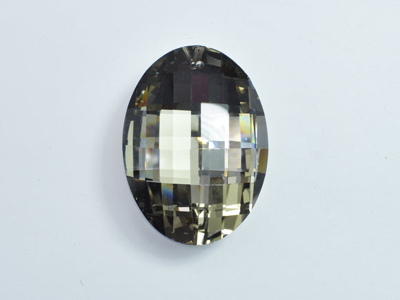 Crystal Glass 36x50mm Faceted Oval Pendant, Gray, 1piece-BeadBeyond