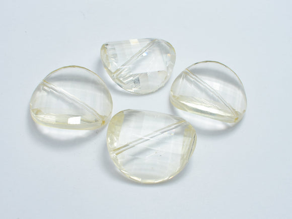 Crystal Glass 28mm Twisted Faceted Coin Beads, Light Champagne, 2pieces-BeadBeyond