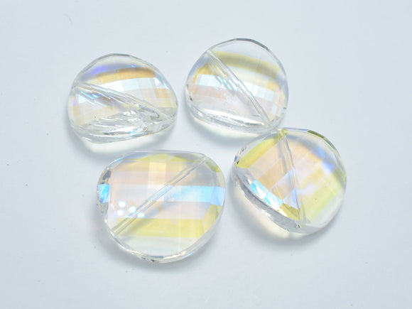 Crystal Glass 28mm Twisted Faceted Coin Beads, Clear with AB, 2pieces-BeadBeyond