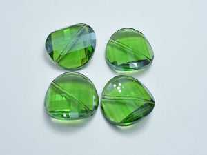 Crystal Glass 28mm Twisted Faceted Coin Beads, Green, 2pieces-BeadBeyond