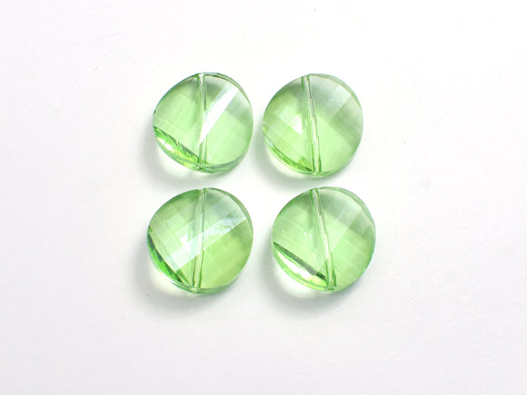 Crystal Glass 18mm Twisted Faceted Coin Beads, Green, 4pieces-BeadBeyond