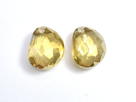 Crystal Glass 22x27mm Faceted Free Form Pendant, Yellow, 1piece-BeadBeyond