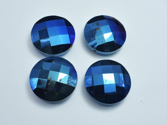 Crystal Glass 30mm Faceted Coin Beads, Blue Coated, 2pieces-BeadBeyond