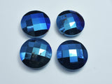 Crystal Glass 30mm Faceted Coin Beads, Blue Coated, 2pieces-BeadBeyond