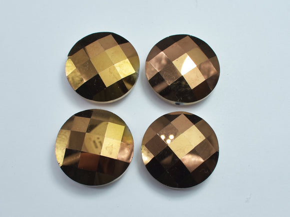 Crystal Glass 30mm Faceted Coin Beads, Brown Coated, 2pieces-BeadBeyond