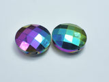 Crystal Glass 30mm Faceted Coin Beads, Peacock Coated, 2pieces-BeadBeyond