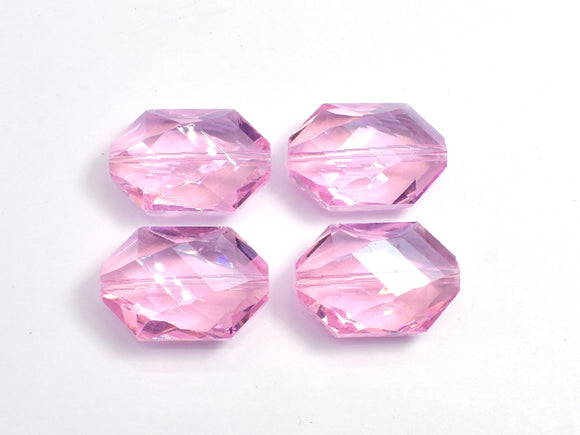 Crystal Glass 17x25mm Faceted Irregular Hexagon Beads, Pink, 2pieces-BeadBeyond