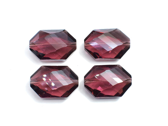 Crystal Glass 17x25mm Faceted Irregular Hexagon Beads, Wine Red, 2pieces-BeadBeyond