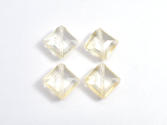 Crystal Glass 13x13mm Faceted Diamond Beads, Light Champagne, 4pieces-BeadBeyond