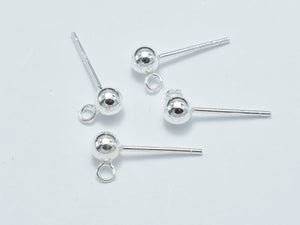 6pcs (3pairs) 925 Sterling Silver Ball Earring Stud Post with Open Loop-Metal Findings & Charms-BeadBeyond