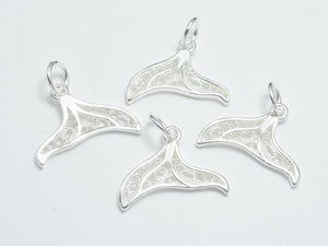 2pcs 925 Sterling Silver Charms, Whale Tail, Mermaid Tail, Silver Pendant, 18x13mm-BeadBeyond