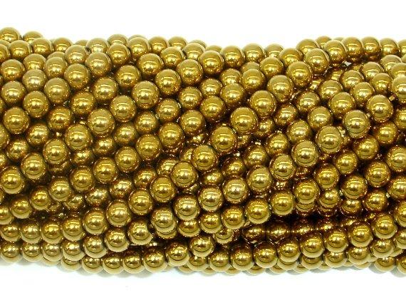 Hematite Beads-Gold, 4mm Round Beads-Gems: Round & Faceted-BeadBeyond