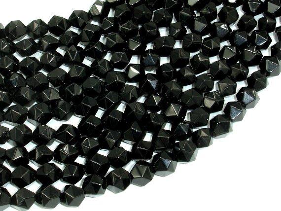Black Onyx Beads, 8mm (7.5mm) Star Cut Faceted Round-Gems: Round & Faceted-BeadBeyond