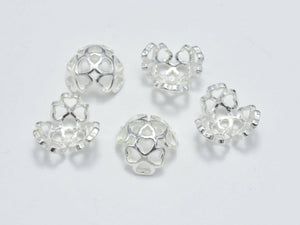 4pcs 925 Sterling Silver Bead Caps, 9x3.6mm Flower Bead Caps-Metal Findings & Charms-BeadBeyond