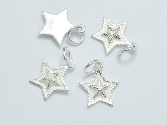 2pcs 925 Sterling Silver Charms, Star Charms, 12mm-BeadBeyond