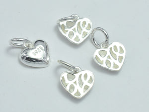 2pcs 925 Sterling Silver Charm, Heart Charm, 9x9mm-BeadBeyond