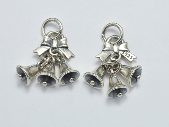 1pc 925 Sterling Silver Charm-Antique Silver, Bell Charm, Approx. 21x12mm, 6mm Bell-BeadBeyond