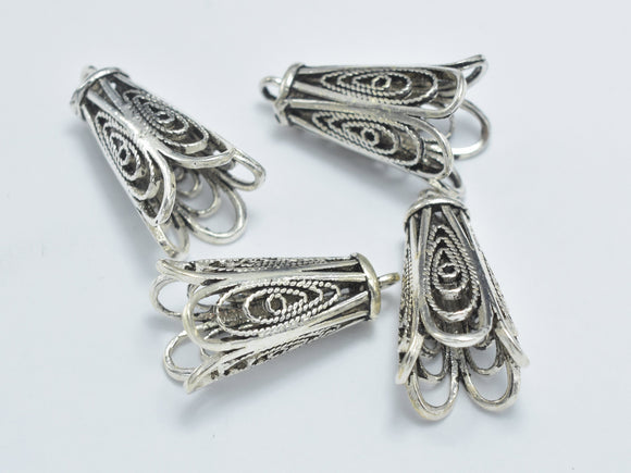 1pc 925 Sterling Silver Bead Cap, Bead Cone-Antique Silver, 19x10mm Filigree Bead Cap-Metal Findings & Charms-BeadBeyond