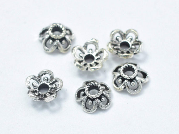 10pcs 925 Sterling Silver Bead Caps-Antique Silver, 5.5x2.4mm Flower Bead Caps-Metal Findings & Charms-BeadBeyond
