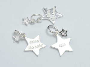 2sets 925 Sterling Silver Charms, Star Charm, Big Star 11mm, Small Star 4.6mm-BeadBeyond