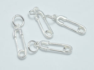 4pcs 925 Sterling Silver Charms, Safety Pin Charms, Brooch Pin Charms, 17x4.5mm-BeadBeyond