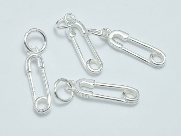 4pcs 925 Sterling Silver Charms, Safety Pin Charms, Brooch Pin Charms, 17x4.5mm-BeadBeyond