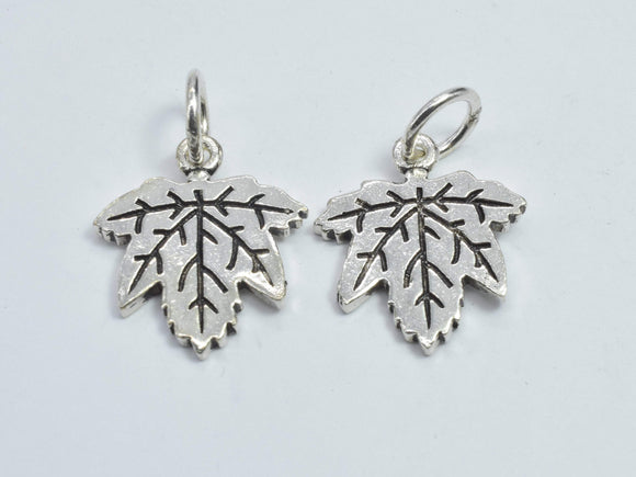 1pcs 925 Sterling Silver Charm, Maple Leaf Charm, 14x13mm-Metal Findings & Charms-BeadBeyond