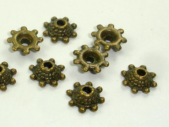 Bead Caps, Jewelry Findings, Zinc Alloy, Antique Brass Tone, 8x3mm 30PCS-Metal Findings & Charms-BeadBeyond