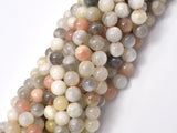 Mixed Moonstone Sunstone-Peach, White, Gray, 8mm (8.3mm) Round-Gems: Round & Faceted-BeadBeyond