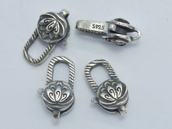 1pc 925 Sterling Silver Lobster Claw Clasp-Antique Silver, Flower Clasp, 14x8mm-BeadBeyond