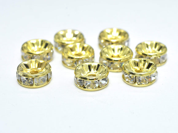 Rhinestone, 8mm, Finding Spacer Round,Clear, Gold plated Brass, 30 pieces-Metal Findings & Charms-BeadBeyond