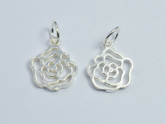 1pc 925 Sterling Silver Flower Rose Charms, 12x14mm-BeadBeyond