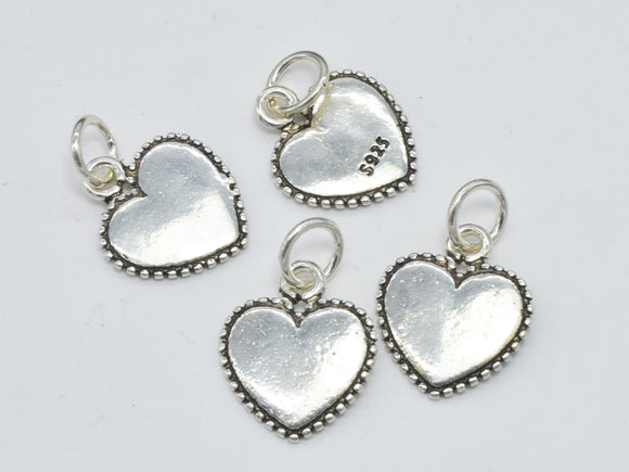 2pcs 925 Sterling Silver Charm-Antique Silver, Heart Charm, 12mm-BeadBeyond