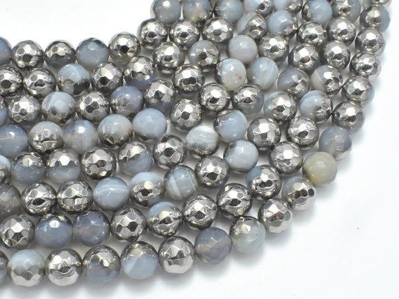 Mystic Coated Banded Agate - Gray & Silver, 6mm, Faceted-BeadBeyond