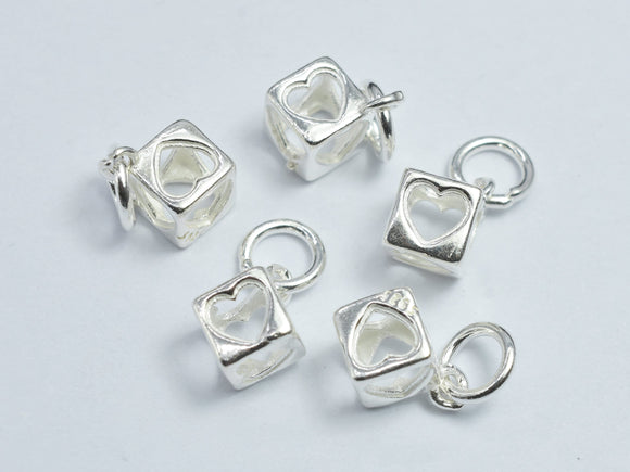 2pcs 925 Sterling Silver Cube Charm, Heart Charm, 5.5x5.5mm-BeadBeyond