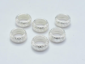 8pcs 925 Sterling Silver Beads, 6mm Rondelle Beads, Big Hole Spacer Beads, 6x2.5mm-Metal Findings & Charms-BeadBeyond